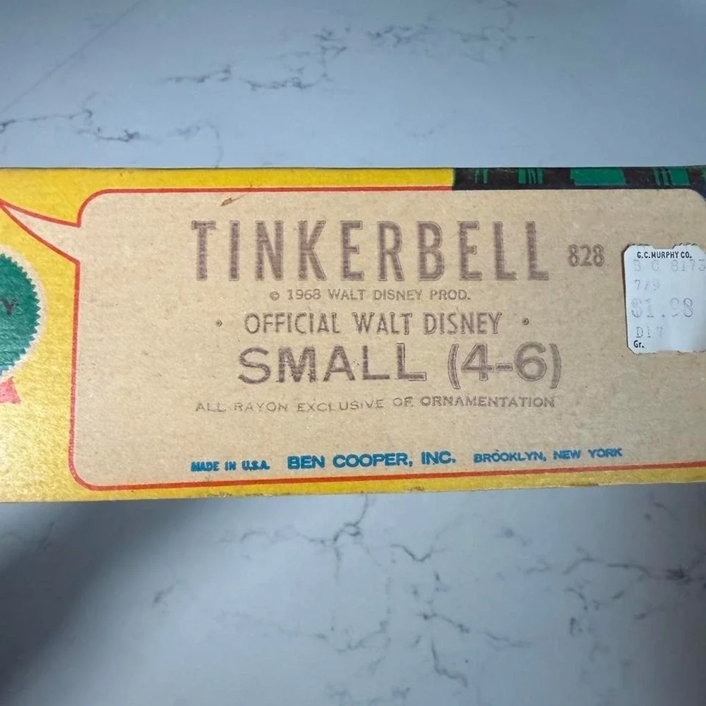 Vintage 1968 Ben Cooper Disney Tinker Bell Halloween Costume Mask Box Sz 4-6
